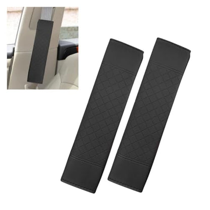 2PCS Car Seat Belt Cover, Soft Seatbelt Cushion for More Comfortable Driving, Leather Shoulder Strap Pad, Safety Breathable Harness Pad Protect Your Neck and Shoulder, Fits Most Cars (Black) - color: Black