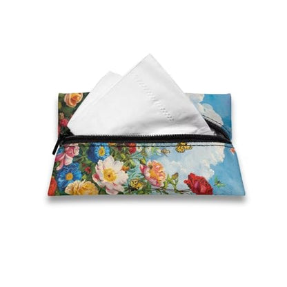Floral Fabric Purse Zipper Tissue Bag Butterfly Pattern Pocket Tissues Travel Packs Washable Tissue Holder 5.2 x 3.2 Inch Tissue Packs for Coins Tissue Cards Car Travel Office Home - color: Floral Butterfly