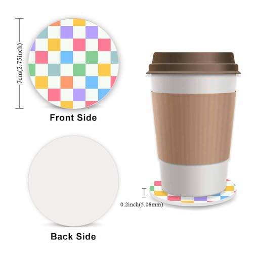 Checkered Steering Wheel Cover for Women,Universal Auto Steering Wheel 14-15 Inch Car Interior Accessories with 2PCS Car Coasters,Suitable for Men and Women - color: Colorful