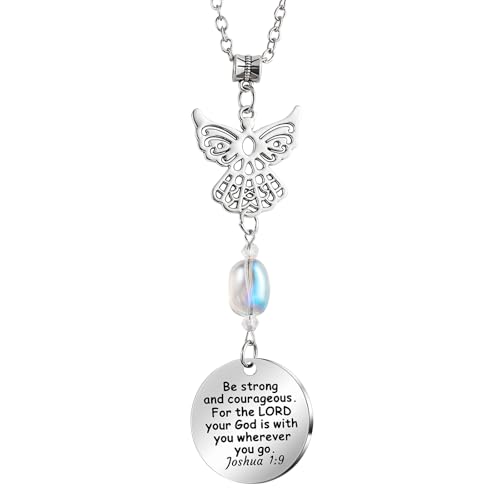 Angel Car Charms Rear View Mirror Accessories Christian Car Jewelry,Guardian Angel Hanging Ornament,Bible Religious Gifts,Rear View Mirror Accessories for Women Teen Girls Friends(Joshua 1:9)