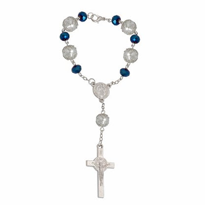One Decade Car Rosary Navy Blue Glass Prayer Beads with St. Benedict Medal & Crucifix Spiritual Protection Rearview Mirror Accessory Catholic Gift for Travelers - color: Navy Blue