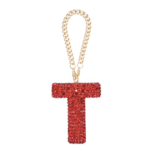 MECCANIXITY Bling Car Letter Charm, Initial T Letter Interior Car Rear View Mirror Decoration Hanging Crystal Ornaments for Women Bags Water Cup DIY Craft, Red - style: Letter T