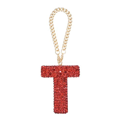 MECCANIXITY Bling Car Letter Charm, Initial T Letter Interior Car Rear View Mirror Decoration Hanging Crystal Ornaments for Women Bags Water Cup DIY Craft, Red - style: Letter T