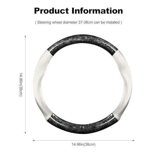 Ergocar Car Steering Wheel Sleeve, Round Forged Carbon Fiber and Leather Material Steering Wheel Sleeve, 37-38cm/14.5-15inch, Non-Slip, Soft, Breathable, Sports Style