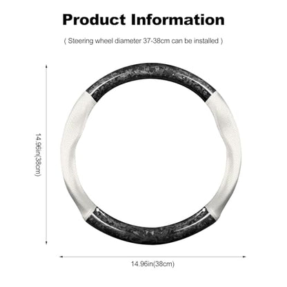 Ergocar Car Steering Wheel Sleeve, Round Forged Carbon Fiber and Leather Material Steering Wheel Sleeve, 37-38cm/14.5-15inch, Non-Slip, Soft, Breathable, Sports Style