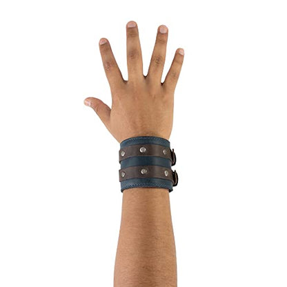 Hide & Drink, Stylish Wrist Wallet Cuff, Wristband with Secret Pouch, Cash Holder, Money Organizer, Full Grain Leather, Handmade, Slate Blue/Bourbon Brown - color: Slate Blue/Bourbon Brown, size: Regular