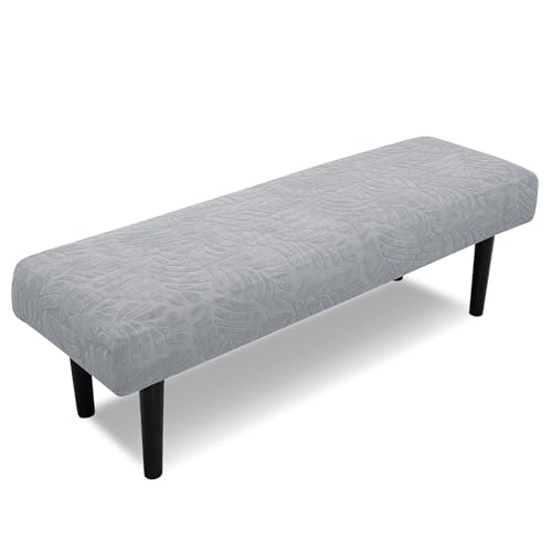 Stretch Bench Covers, Bench Seat Covers, Bench Cushions Covers, Printed Bench Seat Protector, Washable Bench Slipcover, Rectangle Bench Covers for Dining Room, Living Room, Kitchen(Leaf grey) - color: Leaf Grey