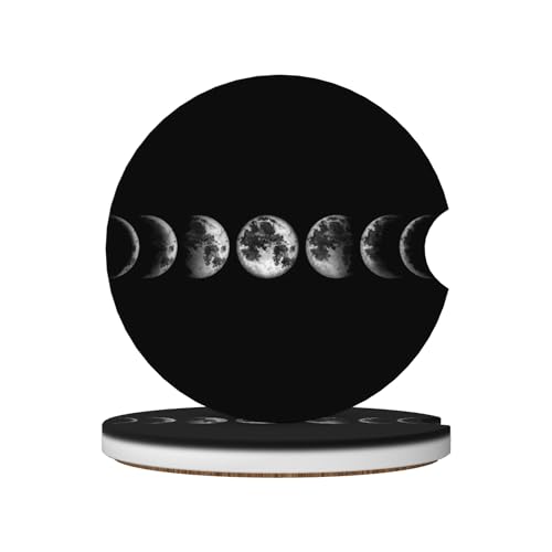 Moon Art Car Cup Holder Coasters 2 Pack Universal 2.63 Inch Anti Slip Ceramic Absorbent Coaster with Cork Base and Finger Notch Cute Car Accessories Interior for Women - color: Gray