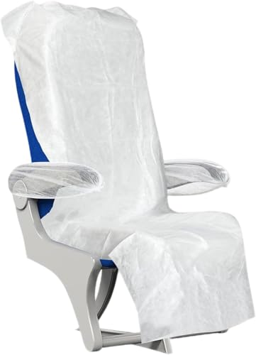 4 Pack Disposable Airplane Seat Covers, 60 x 24 Inches Non-Woven Fabric Seat Protector with Armrest Cover for Travel, Train, Bus, Rental Car, Office & Movie Theatre