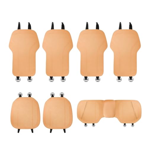 Summer Car Seat Cushion Perforated Breathable Ventilated Non-Slip All-Season Auto Cushion Pad(Khaki,7-Piece Set) - color: Khaki, size: 7-piece set