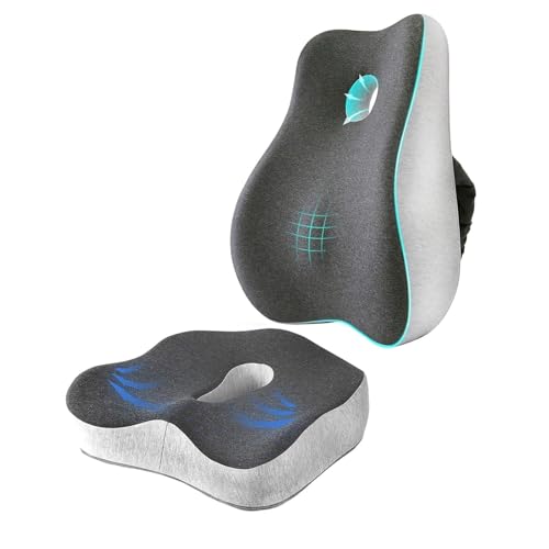X Large Memory Foam Seat Cushion & Lumbar Support Pillow, Sciatica & Tailbone Pressure Relief Coccyx Cushion for Office Chair, Car, Wheelchair, Home - color: Color Blocking