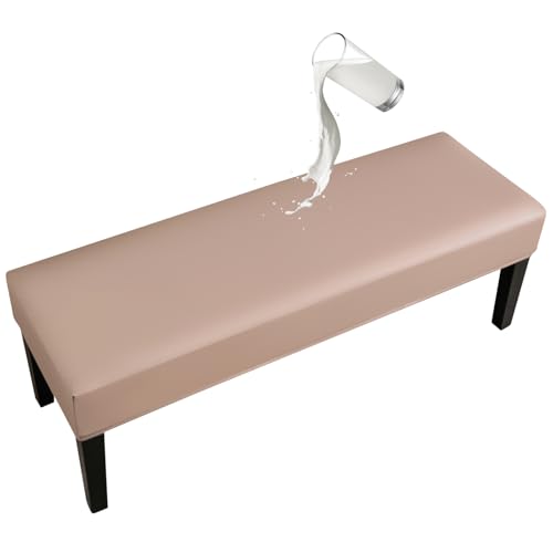 FUANGUI PU Waterproof Bench Cover, Stretch Dining Bench Cover for bedrooms, Living Rooms, Kitchens, Protector Chair Bench Piano Bench Seat Covers Stool Slipcover Removable, Washable - Khaki - color: Pu Khaki