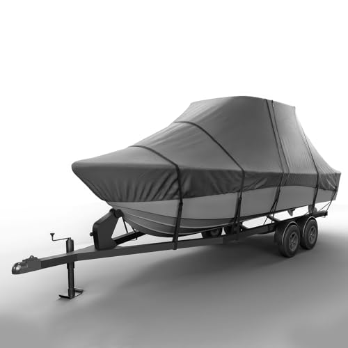 Seal Skin Covers T-Top Boat Cover, Waterproof & Heavy-Duty Cover for Center Console Boats, Fits 24'-26'L x 108" W (Beam), UV & Fade Resistant, Secure Fit with Straps for All-Weather Protection - color: Gray, size: 24'-26'L x 108"W (beam)