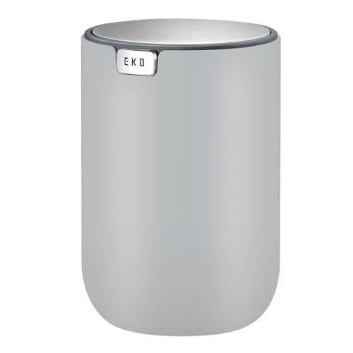 EKO Mini Desk Trash Can with Swing-Top Lid 0.4 Gallon Small Table Round Wastebasket for Office, Home, Car (Grey) - color: Grey, size: Tabletop 1.5 Liters