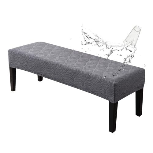 Genina Waterproof Dining Room Bench Covers, Stretch Jacquard Bench Seat Protector Cover, Rectangular Bench Cover for bedrooms, Living Rooms, Kitchens, Removable, Washable - color: Dark Grey, size: Leaf