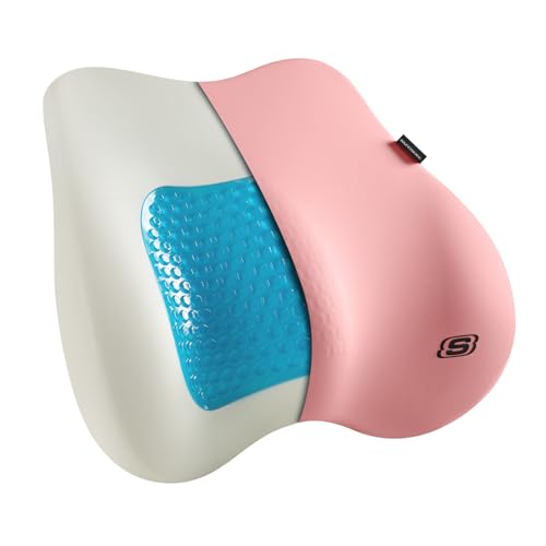 Skechers Lumbar Pillow Premium Gel & Memory Foam, Lumbar Support Pillow for Office,Chair Lower Back Pain Relief Lumbar Pillow,Ergonomic Back Support Pillow for Office Chair,Car,Home,Travel,Pink
