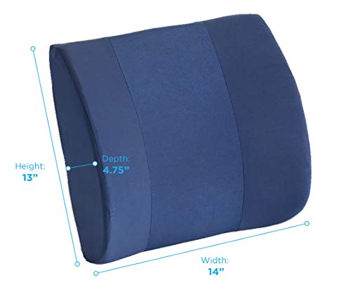 nova Lumbar Back Support Cushion – Contoured High-Density Foam Back Pillow for Office Chair, Car, Plane & Wheelchair – Adjustable Strap, Removable Washable Cover, Navy Blue (14” x 13”) - color: Blue