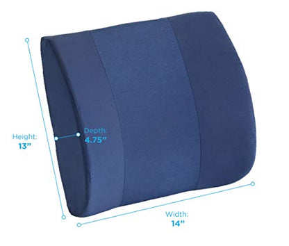nova Lumbar Back Support Cushion – Contoured High-Density Foam Back Pillow for Office Chair, Car, Plane & Wheelchair – Adjustable Strap, Removable Washable Cover, Navy Blue (14” x 13”) - color: Blue