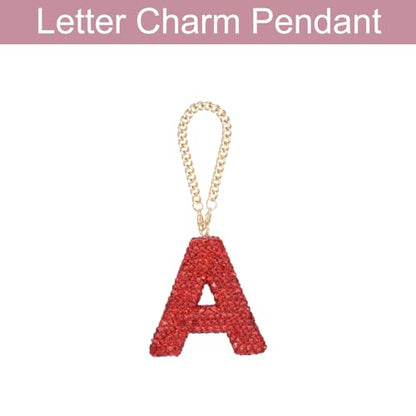 MECCANIXITY Bling Car Letter Charm, Initial a Letter Interior Car Rear View Mirror Decoration Hanging Crystal Ornaments for Women Bags Water Cup DIY Craft, Red - style: Letter A