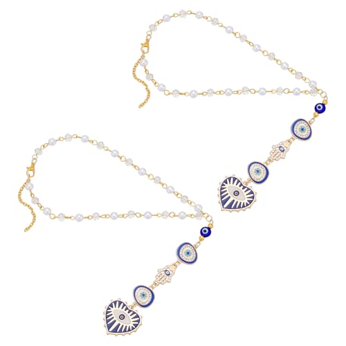 NBEADS 2 Pcs Evil Eye Car Hanging Ornament, Heart Evil Eye Charms for Rear View Mirror Turkish Eye Beaded Car Accessories for Car Decoration Wedding Party Christmas Favors Gift, Blue - color: Blue