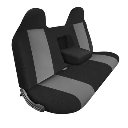 Truck Seat Cover Compatible with 1993-1998 Ford Truck Regular XCab Crew Cab, Front Solid Bench Seat with Molded Headrests and Integrated Center Armrest Seat Cover - color: Black and Charcoal