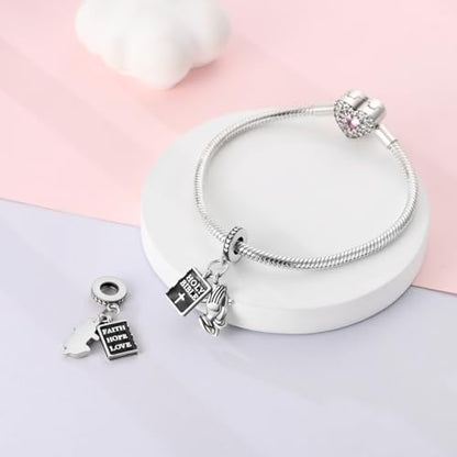 NARMO Charms for Bracelets 925 Sterling Silver Star Dangle Charms Car Keys Lipstick Dangle Charm Beads for Women Bracelets Necklace - color: The Praying Hands