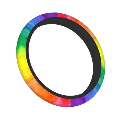 Rainbow Wash Steering Wheel Cover,Warm in Winter and Cool in Summer,15 in Universal Accessory for Diverse Car Fashion Elastic Breathable Silicone Anti-Slip Decor Cover for Men Women - color: Rainbow Wash