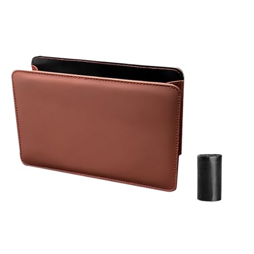 ZIMISI Car Trash Can, Leather Car Garbage Can with One Roll Trash Bag, Foldable Hanging Storage Container, Mini Trash Bin, Vehicle Garbage Organizer Holder for Door Side, Back Seat (Saddle Brown) - color: Saddle Brown