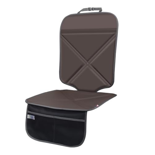 Viaviat Car Seat Protector Leather Waterproof Child Safety Seat Protector Cover with Thick Pad and 2 Large Pockets Durable Kick Mat for All Auto Seat (Brown) - color: brown