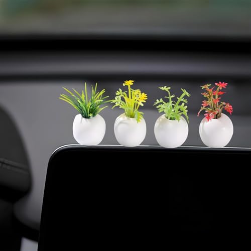 Succulents Ornament Dashboard Decorations, Cute Potted Plants Rear View Mirror Accessories Car Charms Interior, Dashboard Accessories Car Dash Decor Greenery for Center Screen - color: Potted Plants