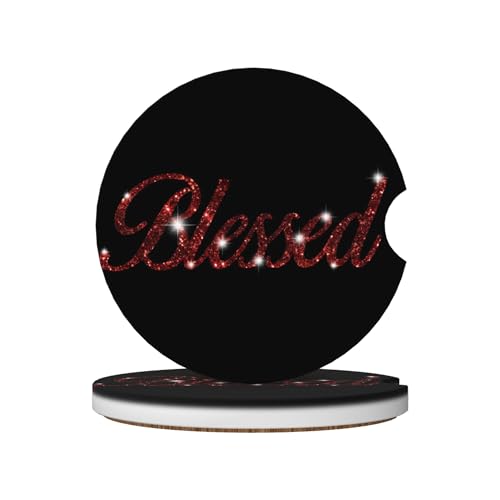 Red Shiny Blessed Glitter Car Cup Holder Coasters 2 Pack Universal 2.63 Inch Anti Slip Ceramic Absorbent Coaster with Cork Base and Finger Notch Cute Car Accessories Interior for Women - color: Pink