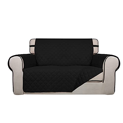 PureFit Reversible Quilted Sofa Cover, Water Resistant Slipcover Furniture Protector, Washable Couch Cover with Non Slip and Elastic Straps for Kids, Pets (Loveseat, Black/Black) - color: Black/Black, size: Medium