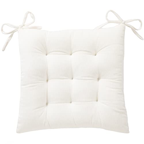 Corduroy Chair Cushion with Ties Ultra Soft Warm Floor Cushion for Kids Reading Nook Comfortable Square Seat Cushion for Adult 15.7”x15.7”, White