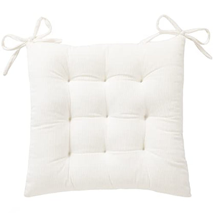 Corduroy Chair Cushion with Ties Ultra Soft Warm Floor Cushion for Kids Reading Nook Comfortable Square Seat Cushion for Adult 15.7”x15.7”, White