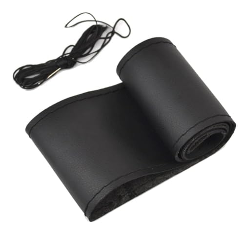 38cm/15 Inch Leather Steering Wheel Cover Stitch On Wrap, Breathable, Anti-Slip Steering Wheel Cover for Nissan Qashqai Toyota Camry RAV4 VW Golf - color: Black