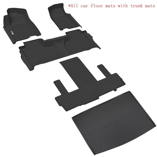 Floor Mats for 2021-2024 2025 Chevrolet Suburban 7 Seats (2nd Row Bucket Seats)（not fit 8 Seats）/ GMC Yukon XL(Only XL) & Trunk mat TPE Floor Liners & Cargo Liner for Chevy - size: 2021-25|For Chevrolet Suburban 7Seats|Full Set