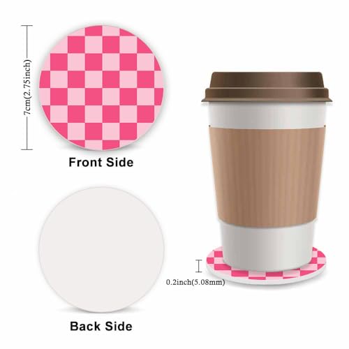 Hot Pink Checkered Steering Wheel Cover for Women, Universal Auto Steering Wheel 14-15 Inch Car Interior Accessories with 2PCS Car Coasters, Suitable for Men and Women - color: Pink red