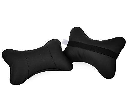 Car Neck Pillow 2 Pieces PU Leather Travel Pillow for Head Rest Neck Support for Car Seat - Black