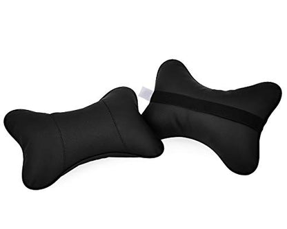 Car Neck Pillow 2 Pieces PU Leather Travel Pillow for Head Rest Neck Support for Car Seat - Black