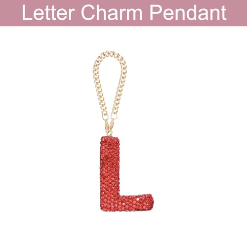 MECCANIXITY Bling Car Letter Charm, Initial L Letter Interior Car Rear View Mirror Decoration Hanging Crystal Ornaments for Women Bags Water Cup DIY Craft, Red - style: Letter L