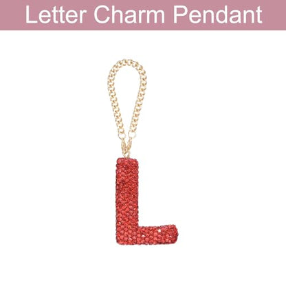 MECCANIXITY Bling Car Letter Charm, Initial L Letter Interior Car Rear View Mirror Decoration Hanging Crystal Ornaments for Women Bags Water Cup DIY Craft, Red - style: Letter L