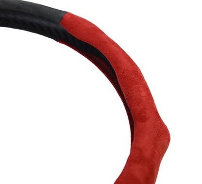 Quick Install Sporty Suede Steering Wheel Cover with Red Grips Universal fit Any 14 ½ to 15 inches Car SUV Pickup Steering Wheel - color: Black+Red Sides, size: Suede