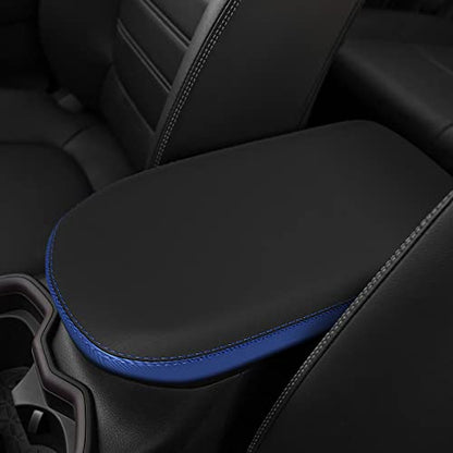 INTGET Center Console Armrest Cover for Toyota RAV4 Accessories 2025 2024 2023 2022 2021 2020 2019 Leather Middle Console Lid Cover Pad Protector Arm Rest Covering Car(Black with Blue) - color: black with blue