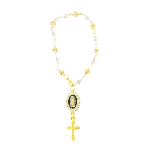 Steering Wheel Rosary Charm Accessory, Hanging Cross for Car, Car Rosary for Rearview Mirror, Steering Wheel Charm, Catholic Rosary Hanging Pendant, Christian Car Accessories (Black) - color: C