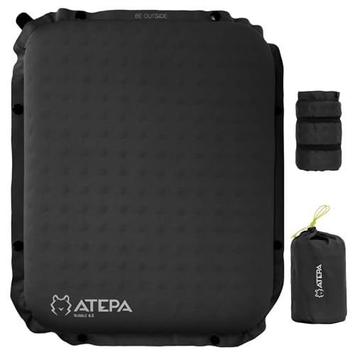 ATEPA Inflatable Seat Cushion, Compact Self-Inflating Seat Cushion for Stadium Airplane Air Travel Bleacher Camping, Blow Up Foam Seat Pad for Outdoor Sports Events Backpacking Hiking Sitting - color: XL 1 Pack Black