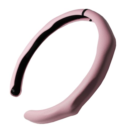 Quick Install Sporty Perforated Pink Nappa Leather Steering Wheel Cover with Black Stripe Universal fit 14½" to 15" Car SUV Pickup Pink for Wife - color: Pink+Top Black Stripe, size: Perforated Nappa Leather