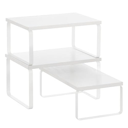 SONGMICS Cabinet Organizer Shelf, Set of 3 Kitchen Counter Shelves, Kitchen Storage, Spice Rack, Stackable, Expandable, Snow White and Matte White UKCS220W01 - color: Snow White + Matte White