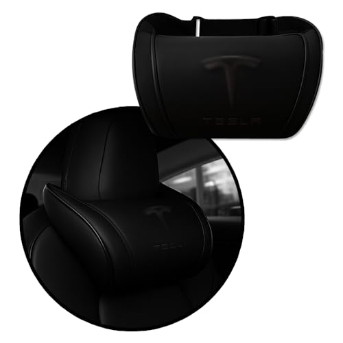 Car Headrest Neck Pillow Support Ergonomic, with Valve Stem Covers Accessory for Driving Seat Fatigue Relief Compatible with Model S X 3 Y & Cybertruck - 1 Piece - color: A. Black Ver. 3