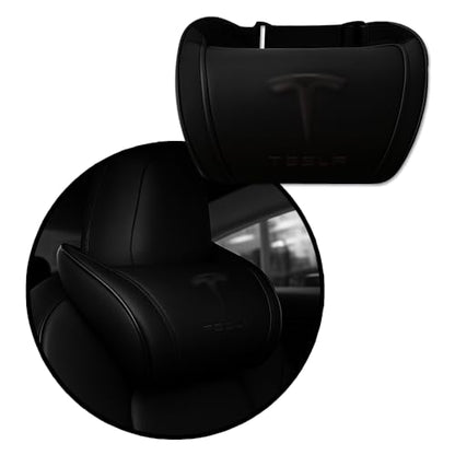 Car Headrest Neck Pillow Support Ergonomic, with Valve Stem Covers Accessory for Driving Seat Fatigue Relief Compatible with Model S X 3 Y & Cybertruck - 1 Piece - color: A. Black Ver. 3
