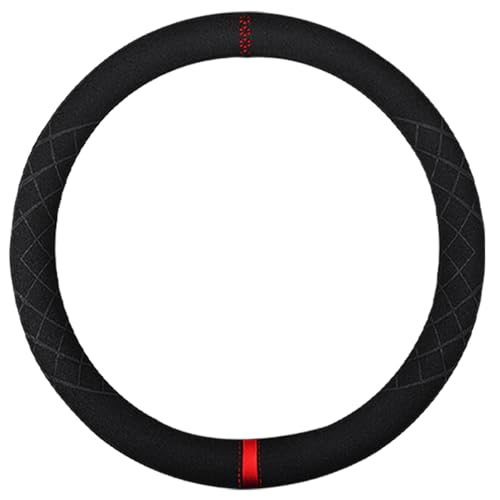 Suede Steering Wheel Cover,Compatible with Chevrolet Chevy Malibu Explorer Trax Seeker Suede Sport Non-Slip Wheel Cover Car Interior Accessories 15 inch for Man and Women - color: Fit Chevrolet O Shape Suede Red Mark in Black, size: 15 inch